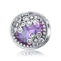 Koralik Zawieszka Beads do Pandora Srebro 925 Fioletowa Cyrkonia Kwiatki