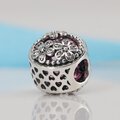 Koralik Zawieszka Beads do Pandora Srebro 925 Fioletowa Cyrkonia Kwiatki
