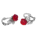 Srebrny pierścionek regulowany 925 Czerwona Róża Koral