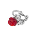 Srebrny pierścionek regulowany 925 Czerwona Róża Koral