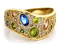Złoty 585 Elegancki pierścionek z kolorowymi cyrkoniami 3