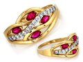 Złoty 585 Elegancki pierścionek z różowo-białymi cyrkoniami