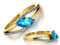 Złoty 585 pierścionek BRYLANT 0.100ct - SI/H BLUE TOPAZ