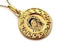 Złoty Medalik próba 585 Maryja z Dzieciątkiem Ramka Wzór Grecki