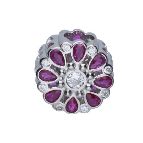 Koralik zawieszka Beads Kwiatek z białymi i różowymi cyrkoniami