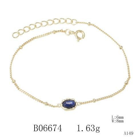 BRANSOLETA SREBRNA 925, ZŁOCONA, AGAT GRANATOWY, 16+3CM