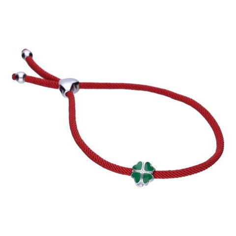 Bransoletka Beads Srebrna 925 Czerwona z Koniczynką