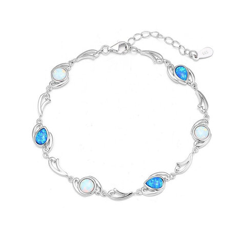 BRANSOLETKA Z KAMIENIAMI OPRAWIONYMI W OZDOBNĄ RAMKĘ  BIAŁY I NIEBIESKI OPAL