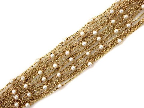 Bransoletka Złota pr 585 wiele łańcuszków z perłami