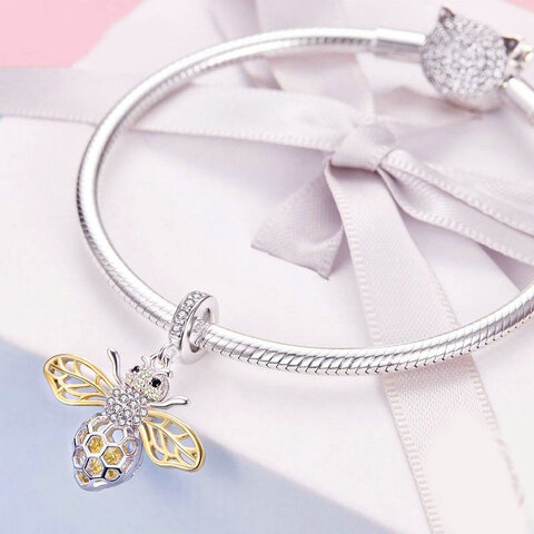 CHARMS BEADS do Pandora SREBRO 925 Pszczoła z Cyrkoniami 