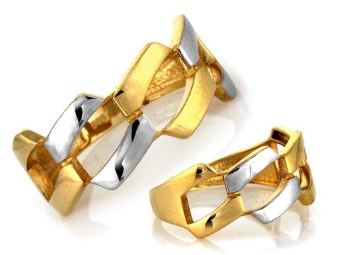 ciekawy złoty dwukolorowy pierścionek 585 2