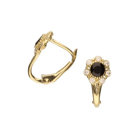 KOLCZYKI NA FRANCUSKIM ZAPIĘCIU, ZŁOTO PRÓBY 333 Z CZARNĄ CYRKONIĄ