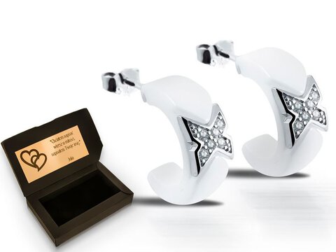 Kolczyki CERAMIKA & SREBRO 925 X-Earrings Białe