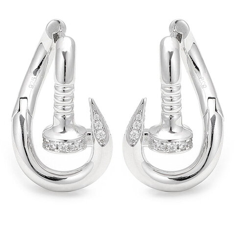 KOLCZYKI NA ANGIELSKIM ZAPIĘCIU, SREBRO PRÓBY 925 RODOWANE GWÓŻDŻ