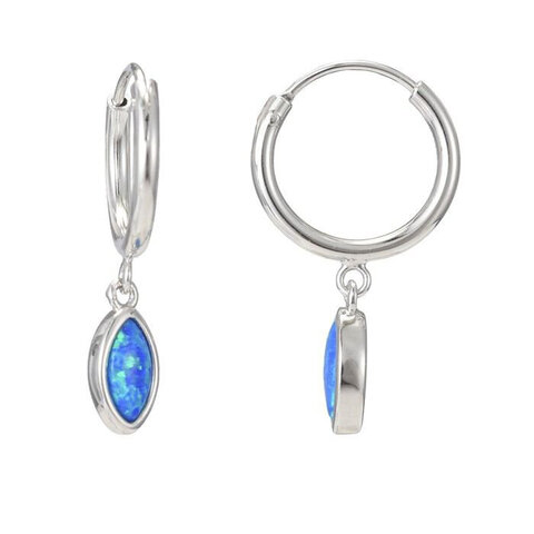 KOLCZYKI SREBRNE 925, KÓŁECZKA OPAL NIEBIESKI