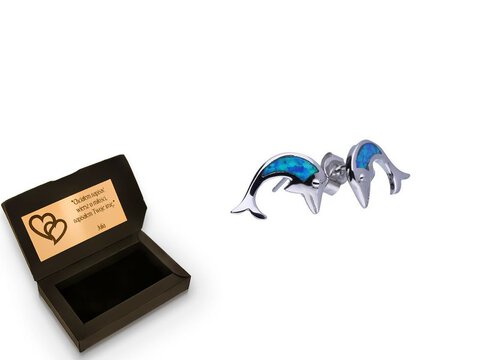 Kolczyki Srebro Niebieski Opal Delfin