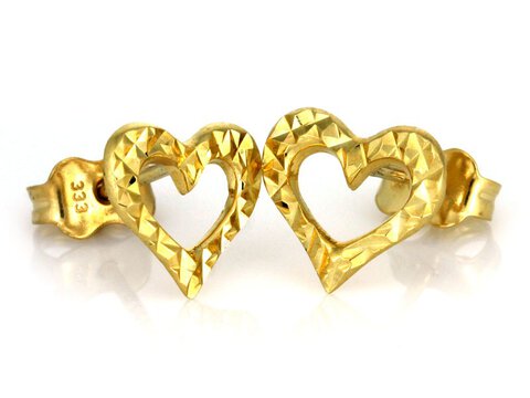 Kolczyki złote próba 375 złote serca diamentowane 