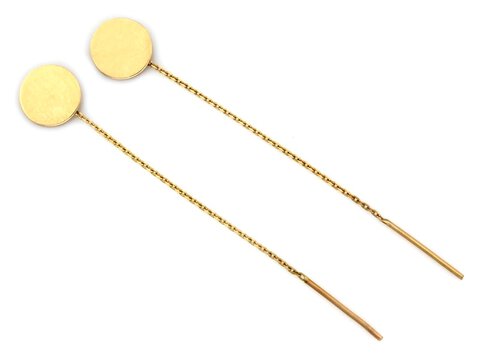 Kolczyki Złoto pr 585 przeciągane z okrągłą blaszką 10 mm przy uchu
