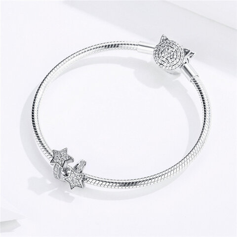Koralik Zawieszka Beads do Pandora Srebro 925 Dwie Gwiazdki z Cyrkoniami 