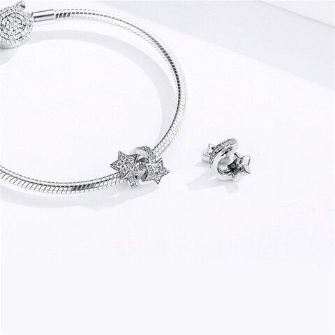 Koralik Zawieszka Beads do Pandora Srebro 925 Dwie Gwiazdki z Cyrkoniami 