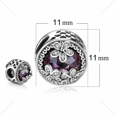 Koralik Zawieszka Beads do Pandora Srebro 925 Fioletowa Cyrkonia Kwiatki