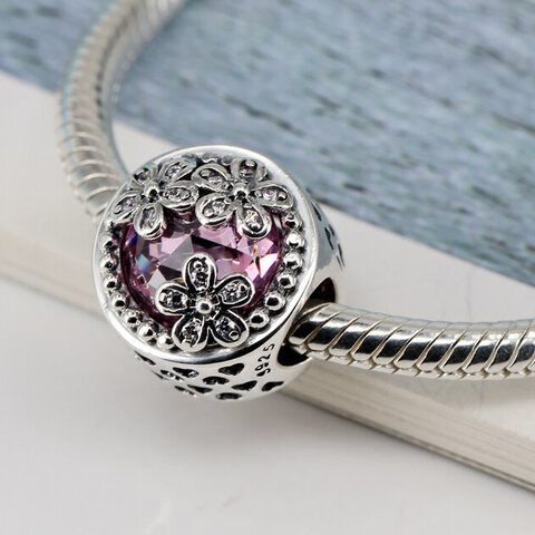 Koralik Zawieszka Beads do Pandora Srebro 925 Fioletowa Cyrkonia Kwiatki