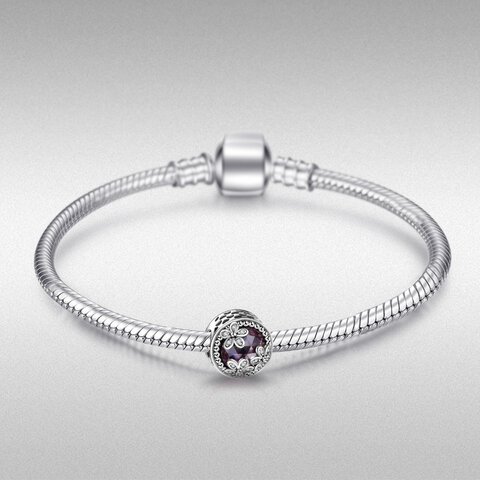 Koralik Zawieszka Beads do Pandora Srebro 925 Fioletowa Cyrkonia Kwiatki