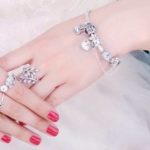 Koralik Zawieszka Beads do Pandora Srebro 925 Fioletowa Cyrkonia Kwiatki