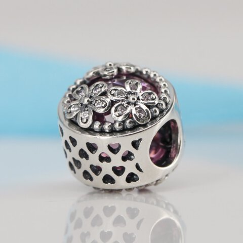 Koralik Zawieszka Beads do Pandora Srebro 925 Fioletowa Cyrkonia Kwiatki