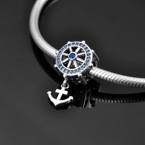 Koralik Zawieszka Beads do Pandora Srebro 925 Koło Sterowe Kotwica