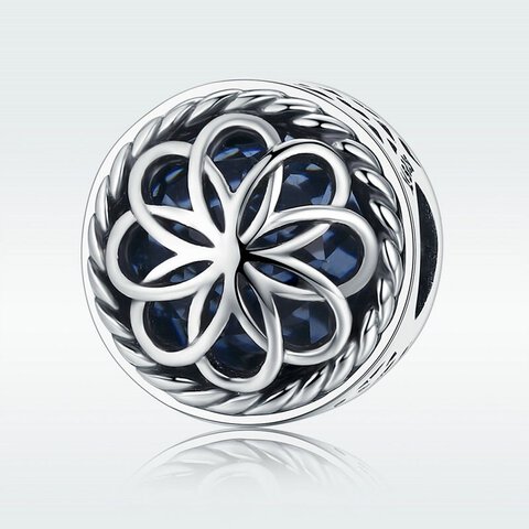 Koralik Zawieszka Beads do Pandora Srebro 925 Kwiat Niebieska Cyrkonia 