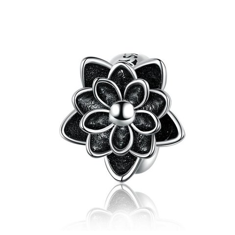 Koralik Zawieszka Beads do Pandora Srebro 925 Kwiat z Czarną Emalią 