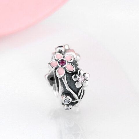 Koralik Zawieszka Beads do Pandora Srebro 925 Różowe Kwiatki