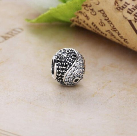 Koralik Zawieszka Beads Srebro 925 Rodowane Yin Yang Cyrkonie