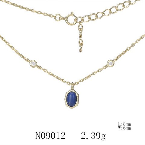 NASZYJNIK SREBRNY 925, ZŁOCONY, AGAT GRANATOWY, 43CM+3CM