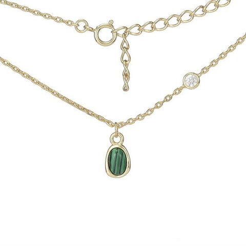 NASZYJNIK SREBRNY 925, ZŁOCONY, 42CM+3CM, AGAT ZIELONY