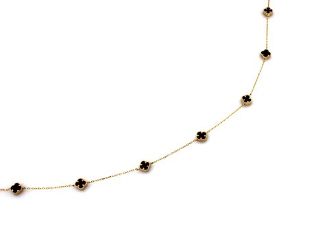 Naszyjnik Złoto pr 585 Czarne Kwiatki Cyrkonie 