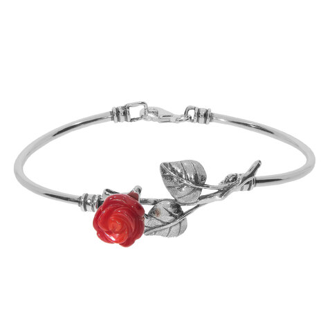 Srebrna bransoletka 925 Czerwona Róża Koral