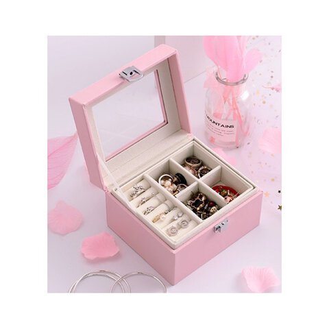 Szkatułka kuferek etui organizer na biżuterię różowa 