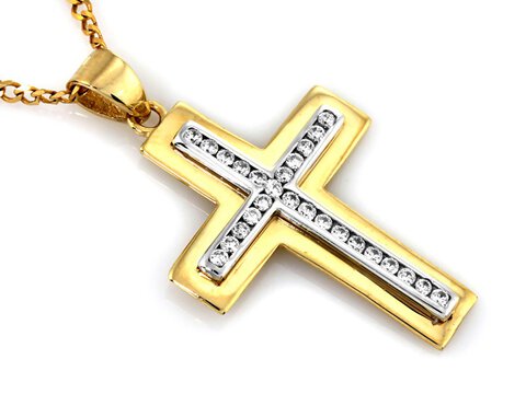 Wisiorek Złoto pr 585 Krzyż Dwukolorowy z Cyrkoniami 
