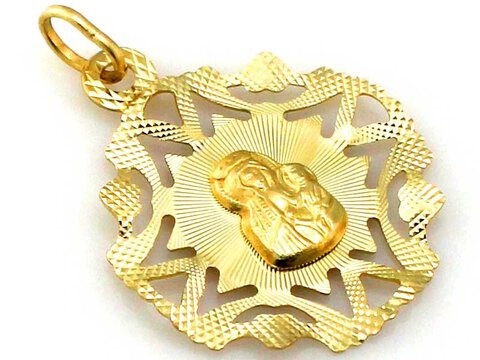 Złoty medalik z Matką Bożą - diamentowany próba 585