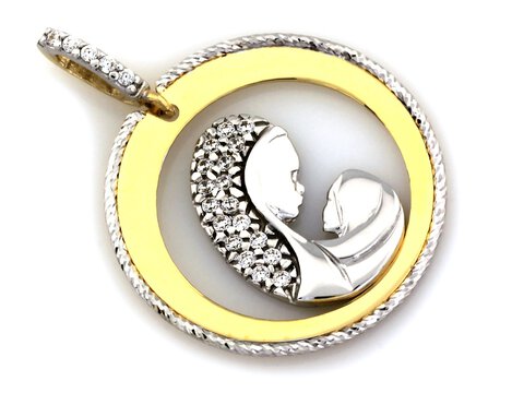 Złoty medalik dla kobiety Matka Boża z Dzieciątkiem 585 
