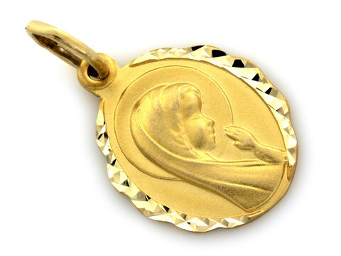 Złoty medalik Matka Boża modląca satynowany próba 585 