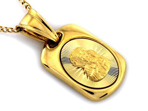 Medalik złoty prostokątny na komunię próba 585 