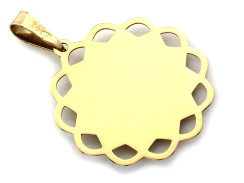 Medalik złoty okrągły z wyciętym obrzeżem z Matką Bożą próba 585 