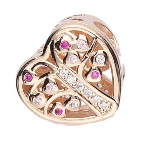 Koralik Zawieszka Beads do Pandora Srebro 925 Serce Pozłacane Różowym Złotem