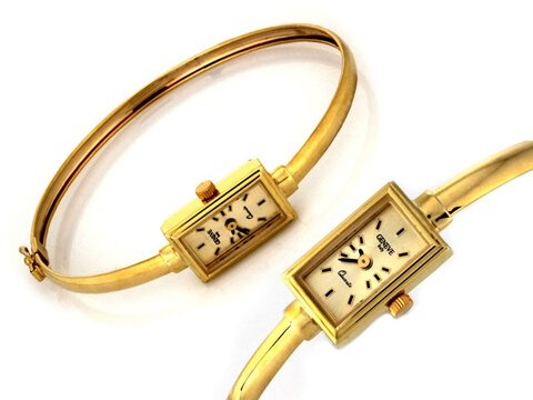 Złoty zegarek damski na sztywnej bransoletce próba 585 