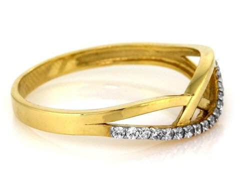 Złoty 333 Elegancki pierścionek z cyrkoniami FALA