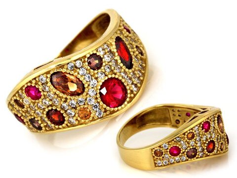 Złoty 333 Elegancki pierścionek z kolorowymi cyrkoniami