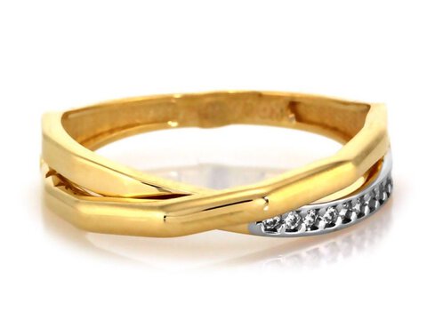 Złoty 585 błyszczący pierścionek z cyrkonią 2